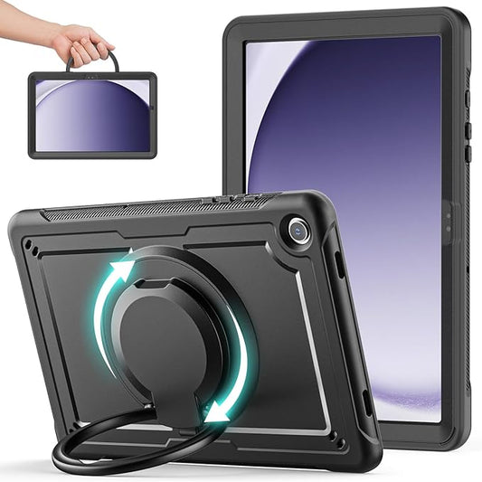 Case for Samsung Galaxy Tab A9 Plus/ A9+ 11 Inch 2023 (SM-X210/ X216/ X218), Shockproof Hard Duty Cover with 360° Rotating Handle Stand, Shoulder Strap, for Samsung A9+ Tablet Case, Black