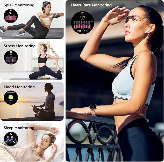 Smart Watches, 1.19" AMOLED Smartwatch for Women (Answer/Make Call), Fitness Tracker with 100+ Sport Modes, IP68 Waterproof, Heart Rate/Sleep Monitor, Activity Trackers Compatible with Android&iOS