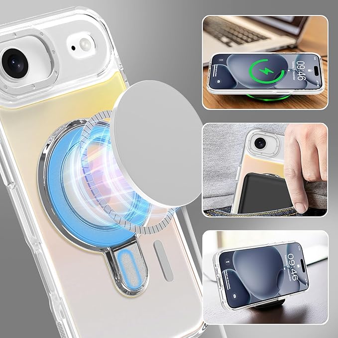 MOWIME Magnetic for iPhone Air Case with Stand [Compatible with Magsafe] [Cute Fashion Fluorescent Design] [1 Screen Protector] Slim Translucent Matte Case for iPhone Air 6.5" 2025, White