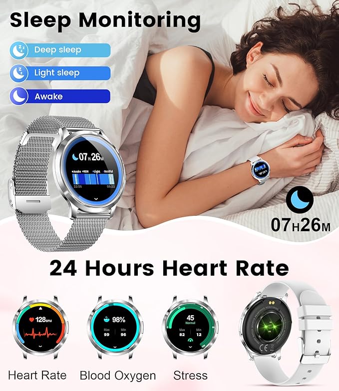 SUNKTA Smart Watch for Women, 1.32" AMOLED Smart Watches, 100+ Sports Mode Fitness Tracker Watch, 5ATM Womens Waterproof Watches with Bluetooth Calling/IP68/Sleep, Smartwatch for Android iOS