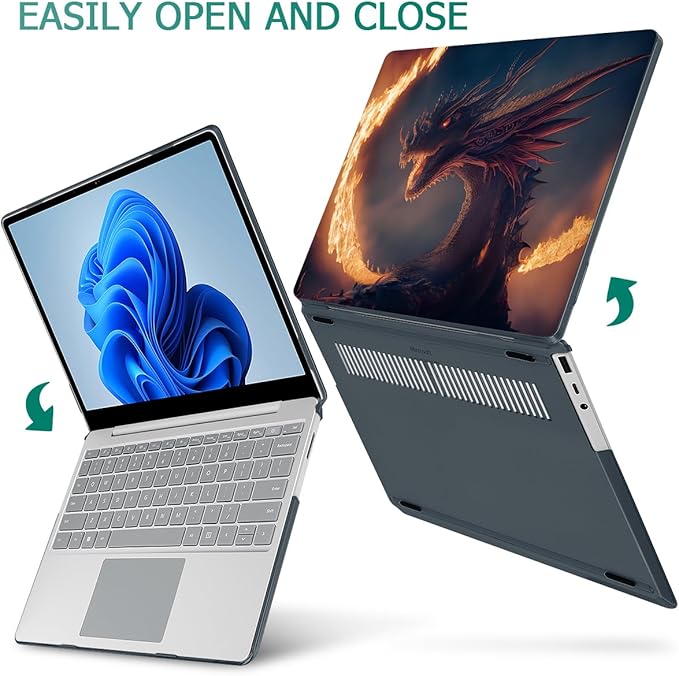 Tuiklol Case for 12.4 Inch Microsoft Surface Laptop Go 3/2 / 1 2023-2020 Releases, Plastic Hard Shell Case with Screen Protector and Keyborad Cover +Dust Plugs Model 2013/1943, Fire Dragon