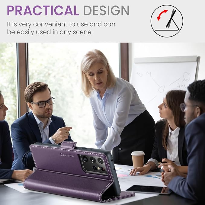 Case for Samsung Galaxy S21 Ultra Wallet Case, RFID Blocking PU Leather Flip Folio Cover Card Holder Kickstand Shockproof Phone Case Compatible with Samsung Galaxy S21 Ultra, Purple