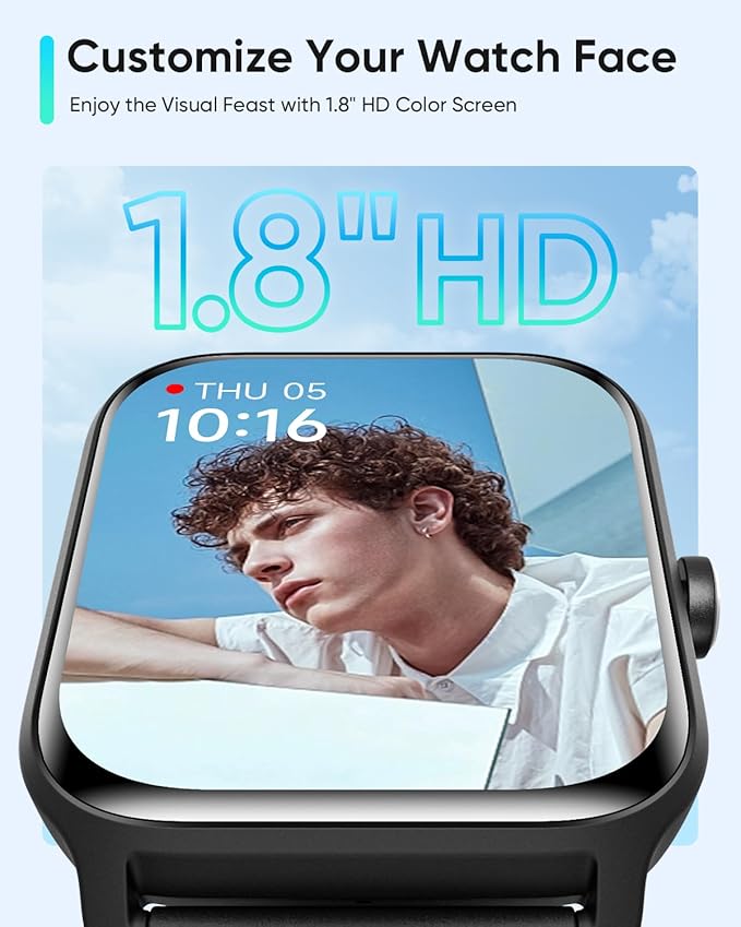 Fitpolo Smart Watches for Men Android & iPhone, Alexa Built-in [1.8" HD Screen] IP68 Waterproof Fitness Watch with Bluetooth Call (Answer/Make), Heart Rate/Sleep/SpO2 Monitor, 105+ Sports Tracker