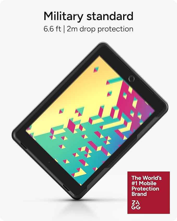 ZAGG Rugged Book Detachable Case and Magnetic-Hinged Keyboard for iPad Air, iPad Air 2, iPad 9.7, iPad 9.7 Pro - Multi-Device Bluetooth Pairing, Backlit Keyboard - USB-C to USB-C Cable Included, Black