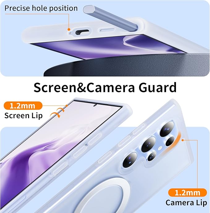 for Samsung Galaxy S24 Ultra Case,Compatible with Magsafe [Wireless Charging],with 360°Rotatable Magnetic Ring Stand,Matte Translucent Slim Soft Edge Phone Kickstand,Frosted White