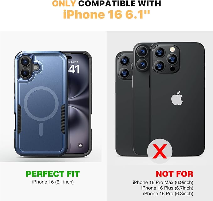 Diaclara Designed for iPhone 16 Case, [with Privacy Screen Protector] [Anti Spy] [Military Grade Drop Protection] Heavy Duty Full-Body Shockproof Phone Case, Magnetic Blue