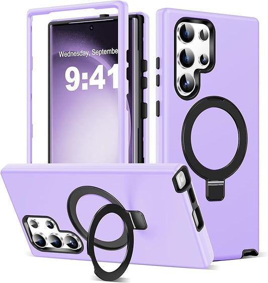 Designed for Samsung Galaxy S23 Ultra Case with Magnetic Ring Stand [Compatible with Mag-Safe][Military Grade Drop Protection][Build in Kickstand] S23 Ultra Phone Case 6.8",Light Purple