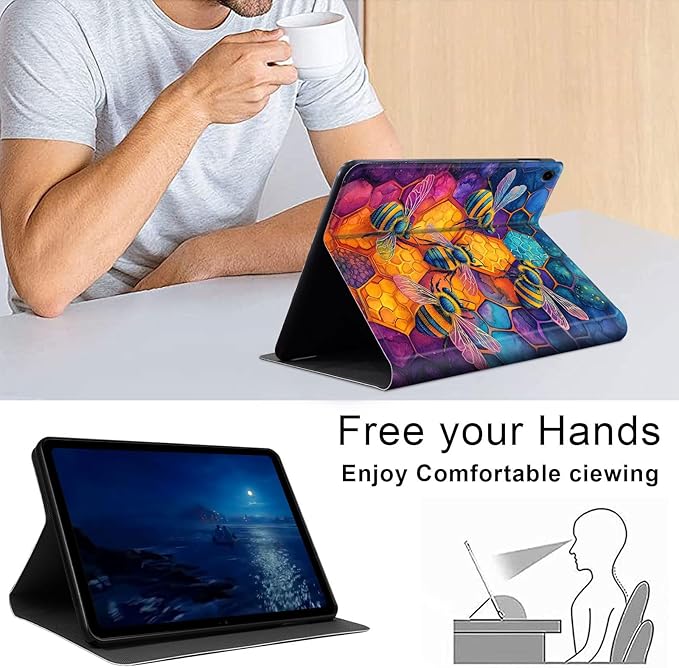 Case for Samsung Galaxy Tab A9 8.7-Inch 2023, Slim PU Leather Stand Cover with Auto Wake/Sleep, Multi-Angle Viewing & Shockproof, Illustration of Bees