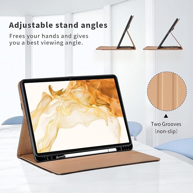 Case for Samsung Galaxy Tab S8 Plus 2022 /S7 FE 2021 /S7 Plus 2020 12.4 Inch - PU Leather Folio Case with S Pen Holder and Pocket, Auto Wake/Sleep Smart Tablet Cover, Gray