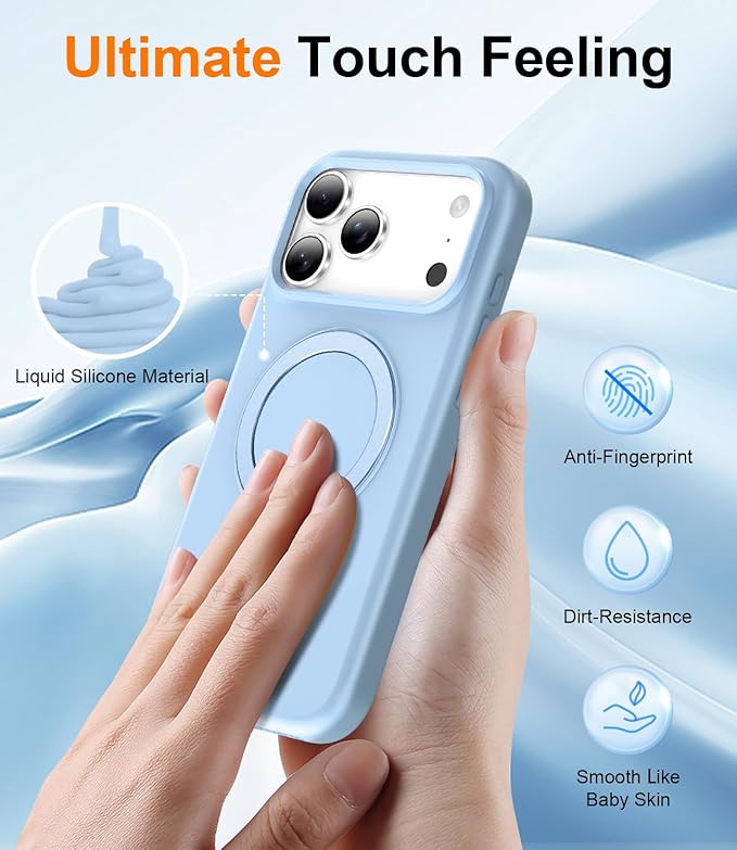 ZHK Liquid Silicone Designed for iPhone 17 Pro Case with Magnet Stand, [Precise Camera Lens Protection][Mil-Grade Drop Shockproof][Soft Anti-Scratch Microfiber Lining] Slim Fit Cover,Baby Blue