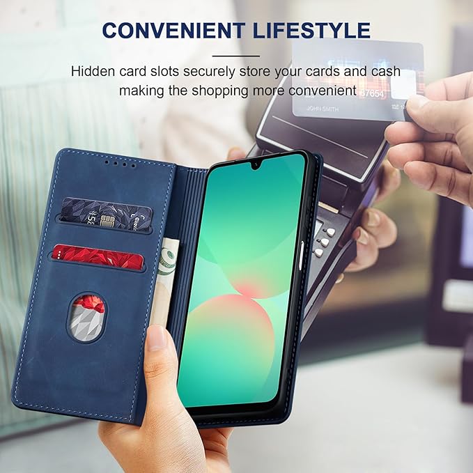 Jasonyu Flip Wallet Case for Samsung Galaxy A26 5G,Leather Magnetic Folio Cover with Card Holder,Kickstand - TPU Shockproof Durable Protective Phone Case,Blue