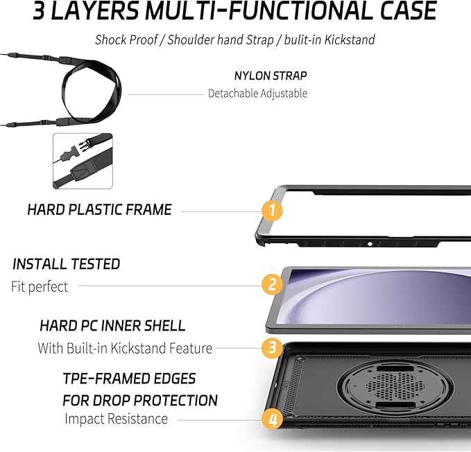 ZenRich Case for Samsung Galaxy Tab A9 Plus / A9+ 5G 11" 2023 (SM-X210/X216/X218),Heavy Duty Shockproof Protective Case with 360 Rotating Kickstand Hand & Shoulder Belt for Galaxy Tab A9 Plus 11 inch