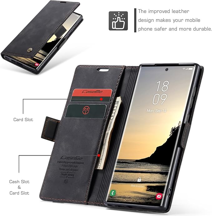 for Samsung Galaxy S25 Ultra Case, Flip Wallet Leather Case with Card Holder Magnetic Closure Shockproof Kickstand Protective Phone Cases Cover for Galaxy S25 Ultra, Black