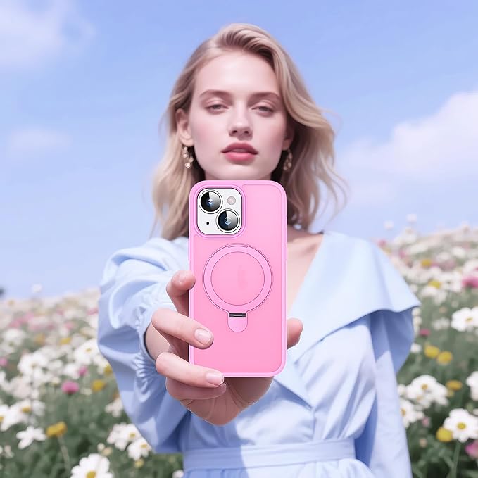 Designed for iPhone 15 Pro Max Case with Magnetic Ring Stand [Compatible with Mag-Safe] [Military Drop Protection] Shockproof Translucent Phone Cover 6.7" for Women Men,Pink