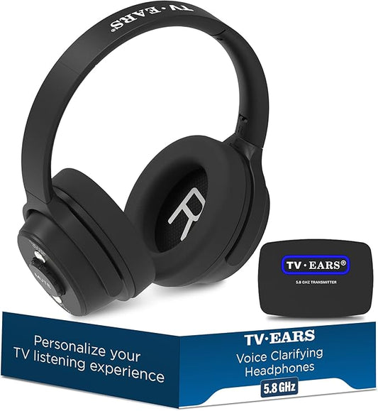 TV · EARS 5.8 GHz Wireless Headphones System for TV, Voice Clarifying for Listening & Watching Experience with Rechargeable Batteries, Adjustable Sound, Works with most TV Brands, Range up to 100 Feet