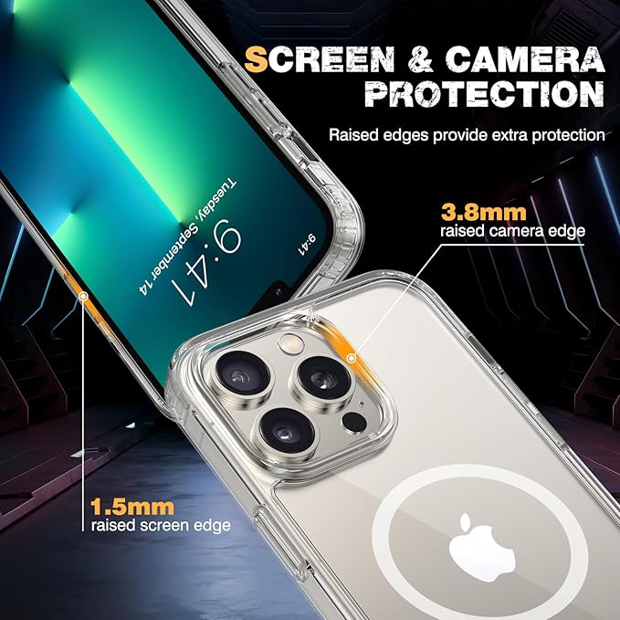 Diaclara Magnetic for iPhone 13 Pro Max Case, [with Privacy Screen Protector] [Anti Spy] [Military Grade Drop Protection] Heavy Duty Full-Body Shockproof Phone Case, Clear