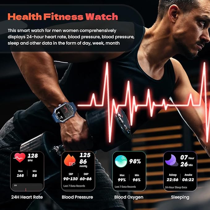 Indestructible Smart Watch for Men Android iOS Phones (Answer/Make Call) 680mAh IP69 Waterproof Military Rugged Tactical Smartwatch Fitness Tracker Watch With Heart Rate Blood Pressure Sleep Monitor