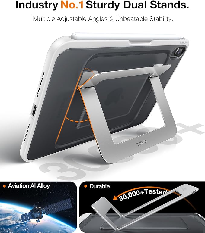 TORRAS for iPad Mini 7 A17 Pro Case, iPad Mini 6 Case with Pencil Holder, Ultra Stable Stand, Multiple Adjustable Viewing Angles, Slim Protective Kickstand Cover, Translucent iPad Mini 6th Case, White