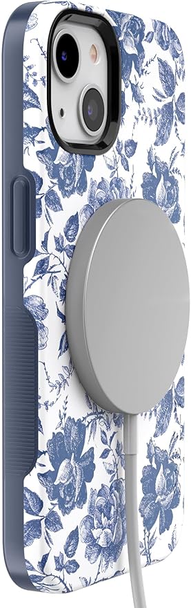 Casely iPhone 14 Case | Rose to Fame | Blue & White Rose Floral | Compatible with MagSafe | Bold Protective Design