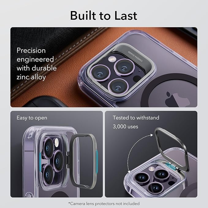 ESR for iPhone 14 Pro Case, Compatible with MagSafe, Built-in Camera Ring Stand, Military-Grade Protection, Magnetic Phone Case for iPhone 14 Pro, Classic Kickstand Case (HaloLock), Clear Purple