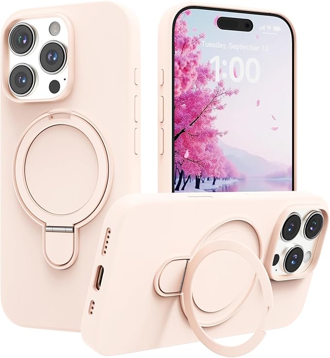 Magnetic Stand for iPhone16 Pro Case with Kickstand 【Lab-Certified Protection】【Not Yellowing】【Anti-Fingerprint】 Durable, Enhanced Grip, Slim，Pink，iPhone 16 Pro 6.3"