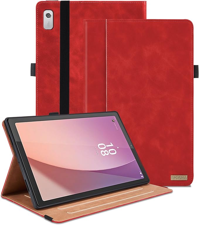 Case for Lenovo Tab M9 9.0 inch 2023 (TB-310FU) / Nook 9" Lenovo Tablet 2024, Multi-Angle Viewing Smart Cover with Pocket, Business PU Leather Flip Stand Cover-Red