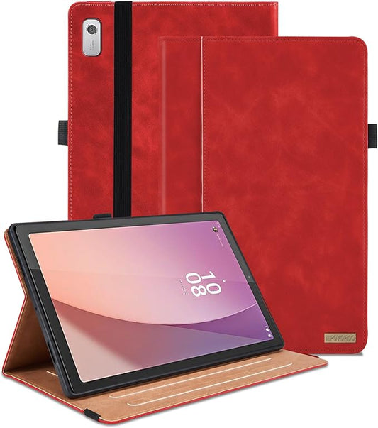 Case for Lenovo Tab M9 9.0 inch 2023 (TB-310FU) / Nook 9" Lenovo Tablet 2024, Multi-Angle Viewing Smart Cover with Pocket, Business PU Leather Flip Stand Cover-Red