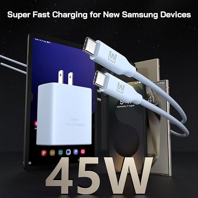 45W Super Fast Charger Type C, [2 Pack] 45 Watt USB-C Charger PD/PPS Wall Charging Block for Samsung Galaxy S25 Ultra/S24/S23 Ultra/S23+/S22 Ultra/S22+/S20 Ultra, Tab S8(Blue, with 2X 6.6ft Cable)