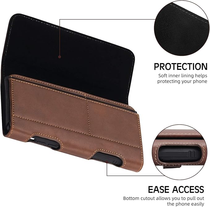 BECPLT for iPhone 13 Mini iPhone 12 Mini SE 2020 Holster Case, Leather Holster Pouch Loops Carrying Case with ID Card Holder for Galaxy S10e Apple iPhone 12 Mini 8 7 6s 6 (Fit w/Thin Case on) (Brown)