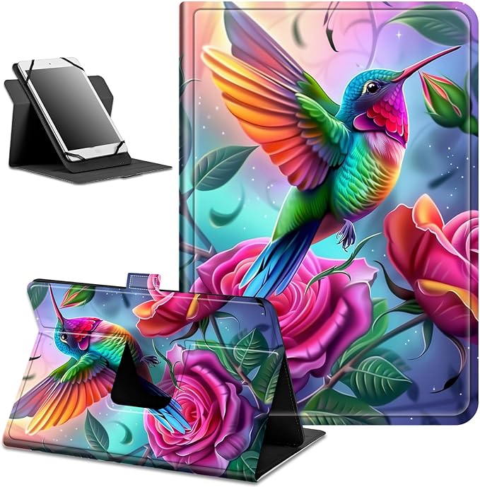 for Lenovo Tab M9 Case,9 inch Tablet Cover, Magnetic Closure Travel Portable Protective Case with 360 Degree Rotating Stand for Lenovo Tab M9 TB-310FU 2023-Colorful Hummingbirds