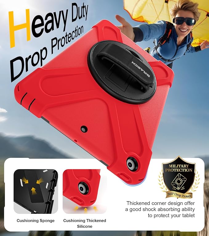 BRAECN for iPad 9th Generation Case, iPad 10.2 Case with Built in Screen Protector, Hand Strap, Swiveling Stand, Shoulder Straps, Heavy Duty Rugged Case for iPad 8th/7th Gen 10.2 Inch-Red
