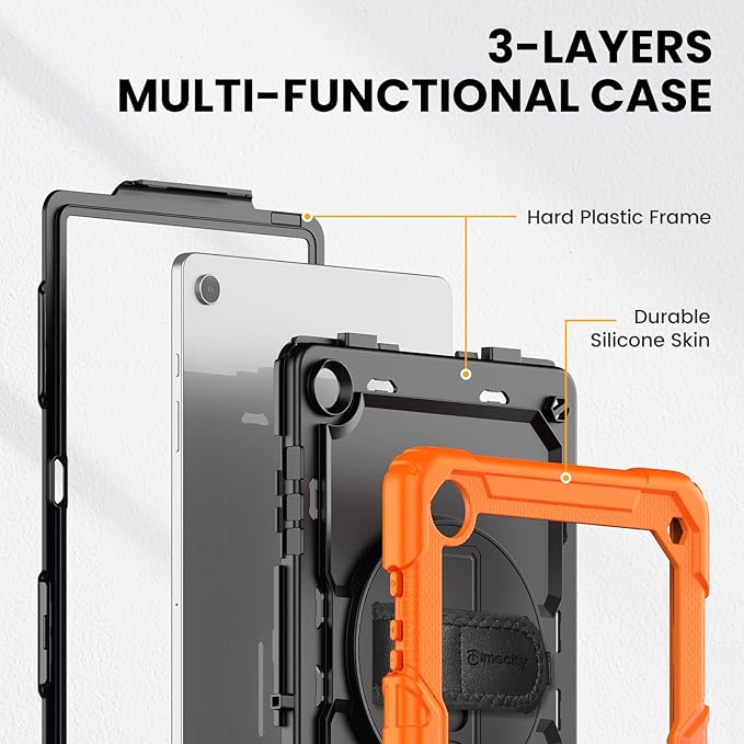 Timecity Case for Samsung Galaxy Tab A9 Plus 11 inch 2024: Sturdy Rugged with Screen Protector, Kickstand, Hand/Shoulder Strap Kids Case for Galaxy Tab A9 Plus/ A9+(SM-X210/X216/X218) - Orange