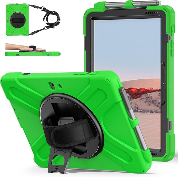 ZenRich Rugged Case for Surface Go 4 (2023)/Surface Go 3 (2021)/ Surface Go 2 (2020), Surface Go (2018) with Pen Holder Heavy Duty Shockproof Case with Stand Hand Strap and Shoulder Belt-Green