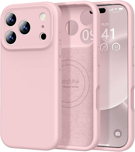 Vooii Magnetic Compatible with iPhone 17 Pro Case (Compatible with Magsafe) (Upgraded Camera Protection) Liquid Silicone Shockproof Full Body Protective Phone Cover for Women Men, Pink Sand, 6.3”