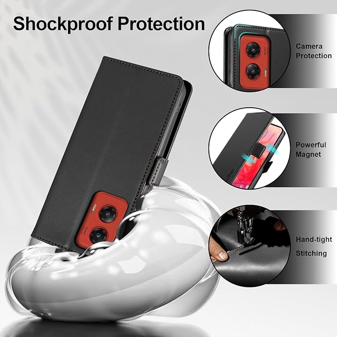 Wallet Flip Case for Moto G Stylus 5G (2024) - [RFID Blocking] Luxury PU Leather Card Holder Magnetic Phone Cover with Kickstand,Shockproof Protective Case,Black