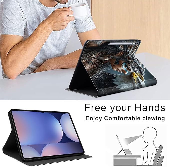 Case for Samsung Galaxy Tab S10 Plus/ S9 FE Plus/ S9 Plus 5G Tablet 12.4'', Slim PU Leather Stand Cover with Auto Wake/Sleep, Multi-Angle Viewing & Shockproof, Native American Woman