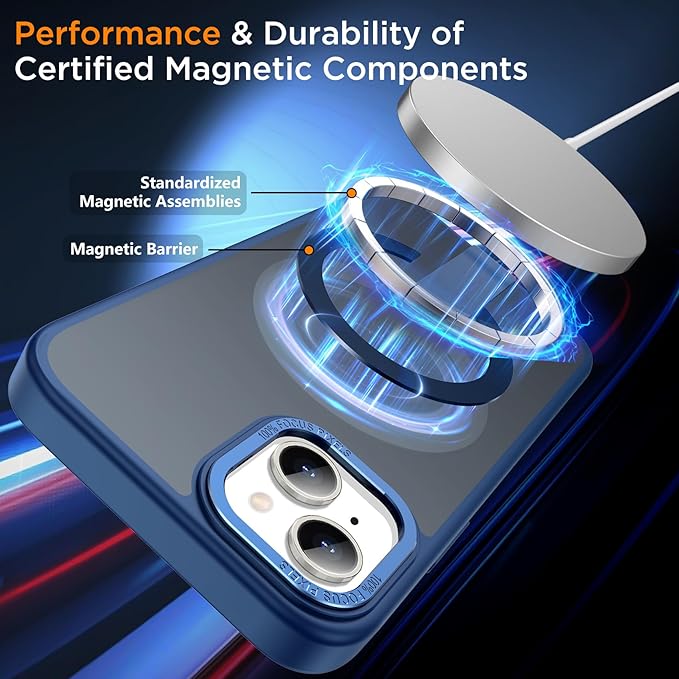 for iPhone 14 Case with Kickstand, Compatible with MagSafe, [Invisible Stand] Anti-Slip Shockproof Military-Grade Protection, Magnetic Slim Translucent Phone Case for iPhone 14 (Blue)