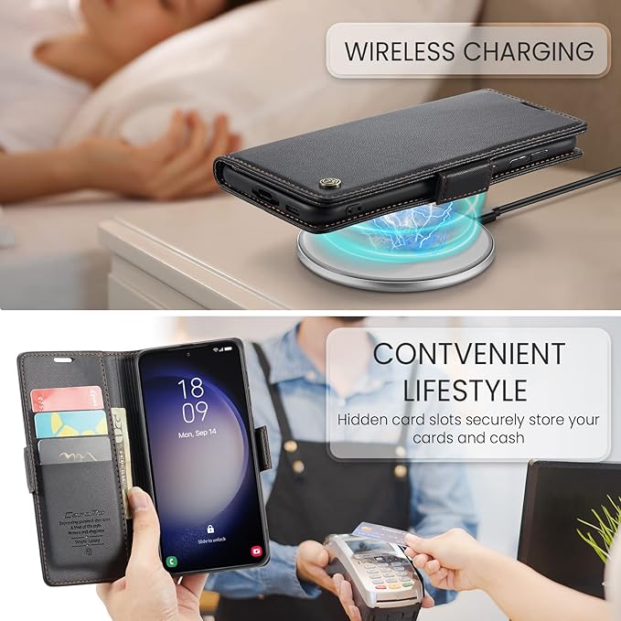 Case for Samsung Galaxy S23 Wallet Case, RFID Blocking PU Leather Flip Folio Cover Card Holder Kickstand Shockproof Phone Case Compatible with Samsung Galaxy S23, Black