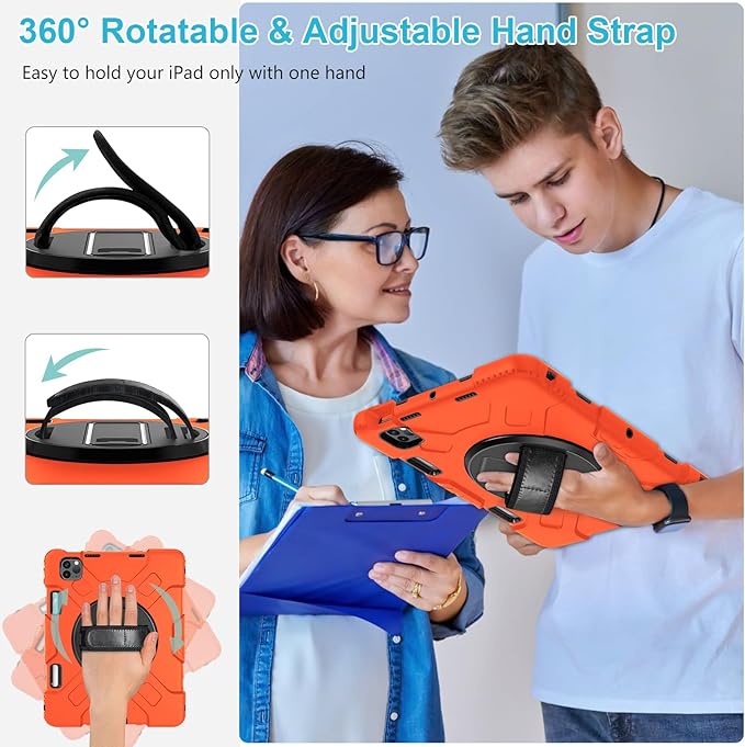 Case for iPad Pro 11 Inch 2022/2021/ 2020/2018: Silicone Cover for iPad 11 Inch 4th/ 3rd/ 2nd/ 1st/ Generation with Screen Protector- Stand- Handle- Shoulder Strap- Pencil Holder-Orange