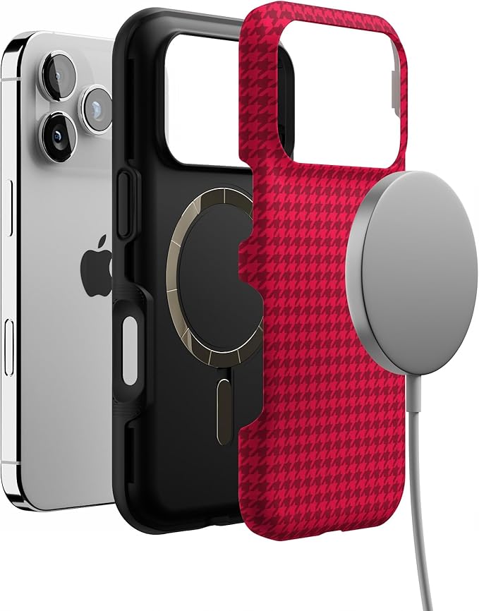 Casely iPhone 17 Pro Case | Best Dressed | Red Houndstooth | Bold Protective Design | Compatible with MagSafe