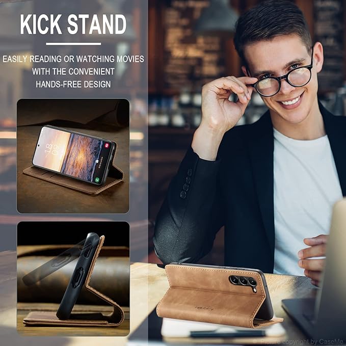 SINIANL for Samsung Galaxy S24 Plus Case Wallet, Leather Book Folding Flip Cover with Kickstand Card Holders Slots Leather Case for Galaxy S24 Plus Brown