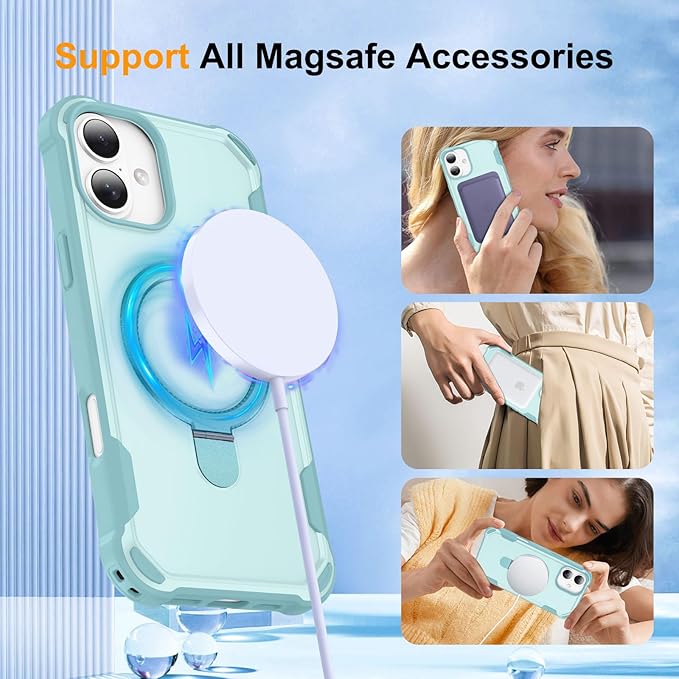 Compatible with iPhone 16 Plus Case with Invisible Magnetic Ring Stand [Compatible with Magnetic] [Military Drop Protection] Shockproof Slim Hard Back Soft Edge Case 6.7 Inch, Blue