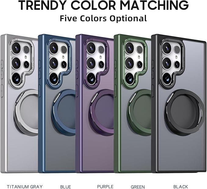 Magnetic Stand Case for Samsung Galaxy S24 Ultra 6.8" [with 2 Screen Protectors] [360° Rotation Magnetic Stand] [Compatible with Magsafe] Military-Grade Drop Protection Case, Purple