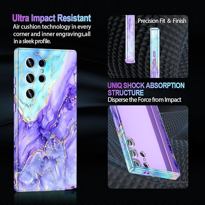 Casetego for Galaxy S24 Ultra Case,Compatible with MagSafe,[Military Grade Drop Test] Full Body Protection Slim Shockproof Rugged Marble Women Case for Samsung Galaxy S24 Ultra 6.8 inch,Cobalt Violet