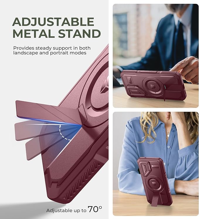 Dexnor for Samsung Galaxy S25 Case with Camera Cover & Adjustable Kickstand & Built-in Screen Protector, Magnetic Rugged Shockproof Bumper Cases Heavy-Duty Magnetic Protective Cover (2025),Maroon Red