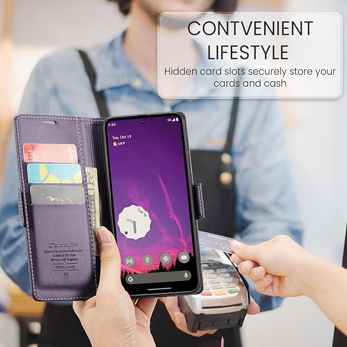 for Google Pixel 9 Pro XL Case, Premium PU Leather Wallet Case Flip Cover with [RFID Blocking][Card Holder][Stand Function] Shockproof Protective for Google 9 Pro XL, Purple