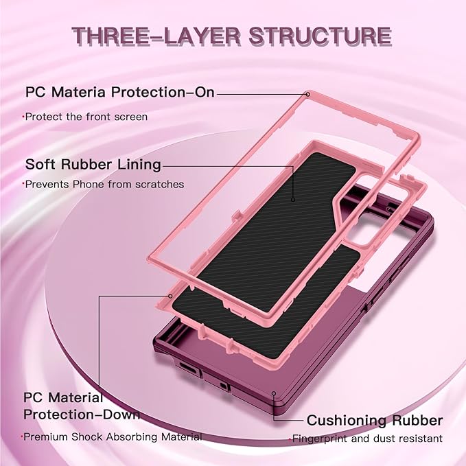 for Samsung Galaxy S25 Ultra Case Heavy Duty Protective Shockproof Dropproof 3-Layer Full Body Protection [Without Screen Protector] Tough Rugged Case for Galaxy S25 Ultra,Purple/Pink