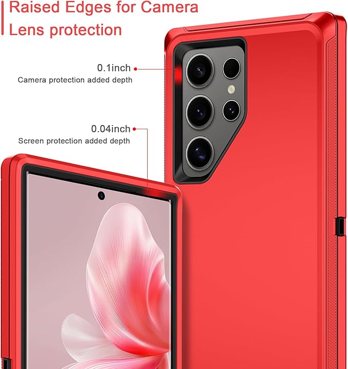 for Samsung Galaxy S24 Ultra Case Heavy Duty Protective Shockproof Dropproof 3-Layer Full Body Protection [Without Screen Protector] Tough Rugged Case for Galaxy S24 Ultra,Red/Black