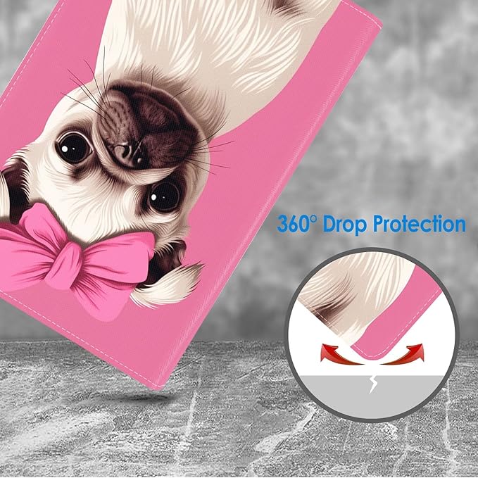Case for Samsung Galaxy Tab S10 Lite / S10 FE / S9 FE 10.9-Inch / S9 11-Inch, Slim Lightweight PU Leather Stand Cover with Auto Wake/Sleep, Cute Pug with Pink Bow