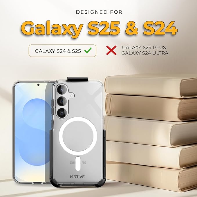 MOTIVE Compatible with s25 Case with Belt Clip, [Military Grade Drop Protection] with Screen Protector, s25 Holster Case 6.2” | Clear [Fits s24 Phone]